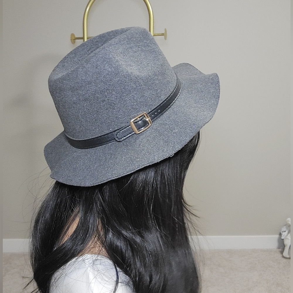 Grey Fedora Hat with Leather Band